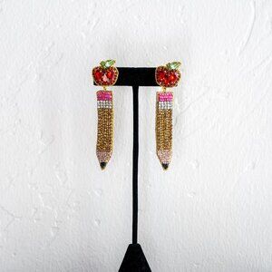 NWT - Pencil with Apple Beaded Earrings